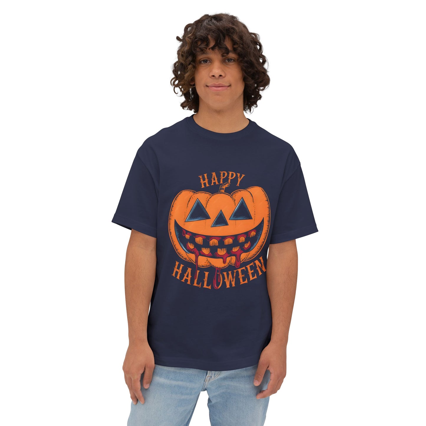 Halloween Pumpkin Oversized Tee, Unisex Boxy T-Shirt
