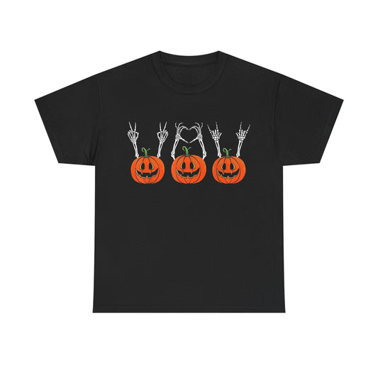 Halloween Graphic Skeleton Hands and Pumpkins.